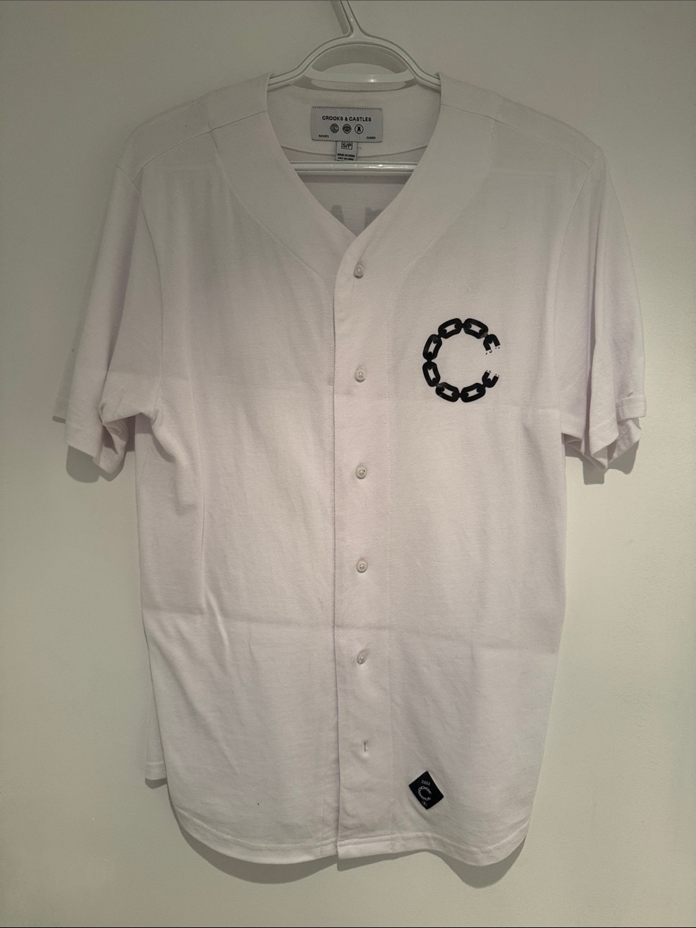 Crooks & Castles White Short-Sleeve Chain Logo Baseball Shirt
